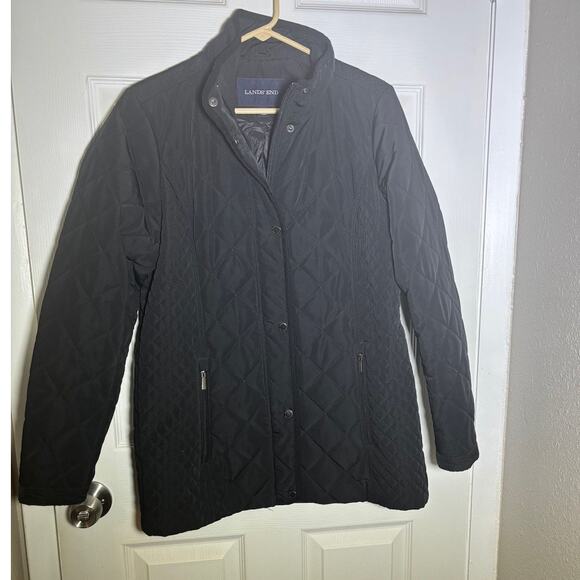 Lands' End Womens Size 10 Black Pockets light Quilted Lined Jacket - Picture 2 of 9